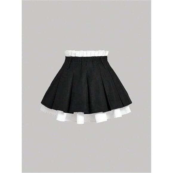 Women's Color Block High Waisted Skirt Double Layer Pleated Y2k Mini Skirts XS b - Picture 2 of 7